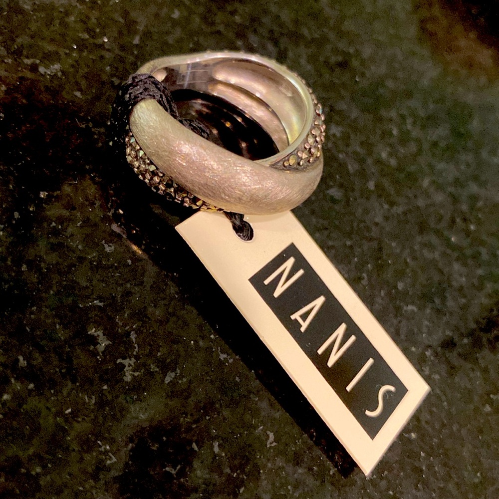 NWT NANIS Jewelers Brushed Sterling Silver and gemstone Cross Over Ring |Size 7 - Picture 4 of 13